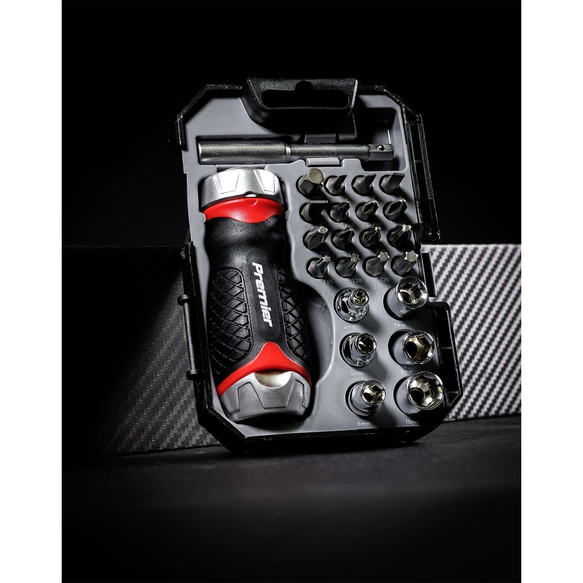 Sealey AK64906 Fine Tooth Ratchet Screwdriver Socket & Bit Set 24pc Stubby