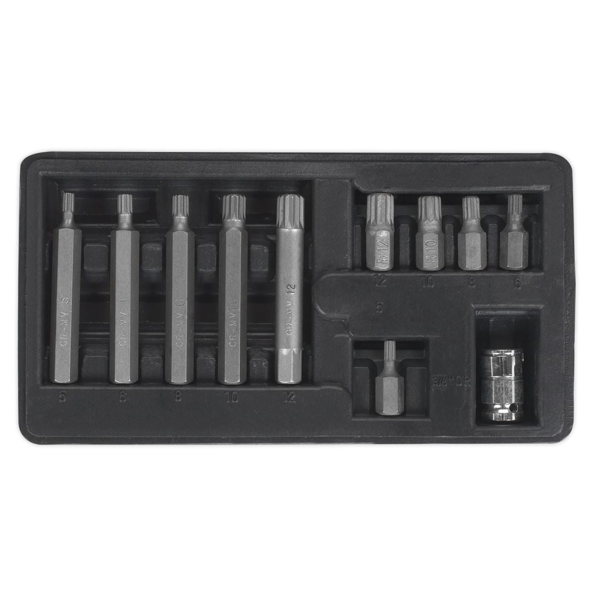 Siegen S0534 Spline Bit & Holder Set 11pc - 3/8"Sq Drive