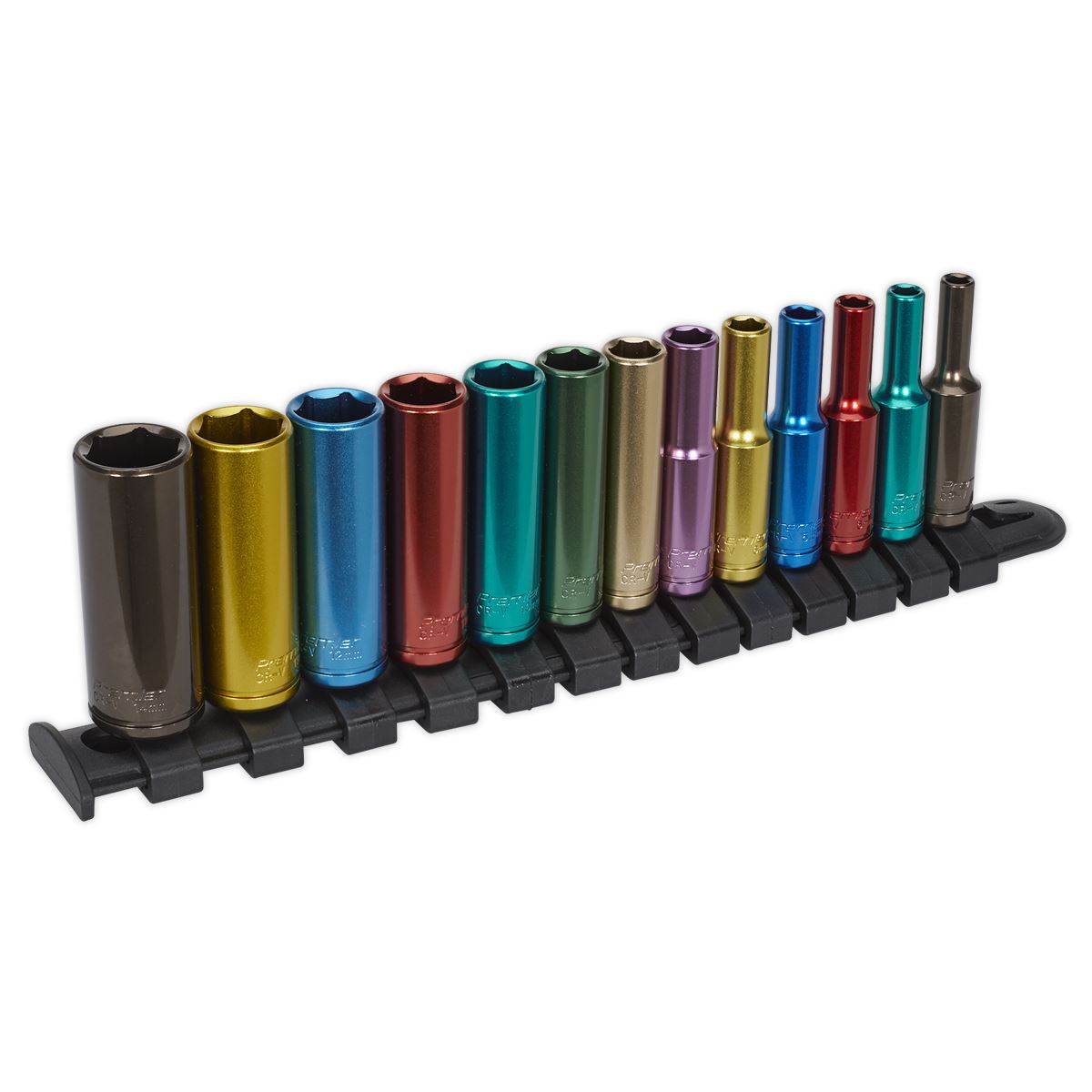 Multi-Coloured Socket Set 13pc 1/4"Sq Drive 6pt Deep WallDrive® Metric