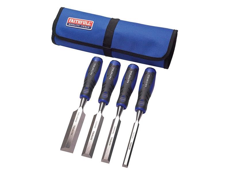 Faithfull Soft Grip Chisel Set & Chisel Roll 4 Piece
