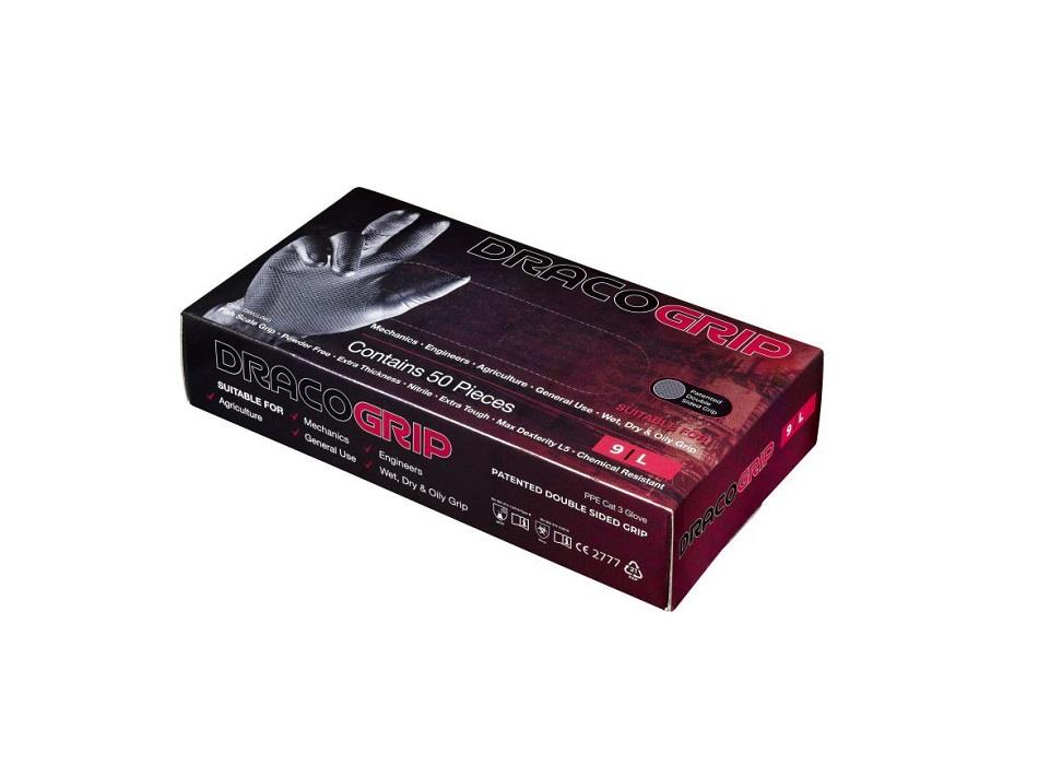 Box 50 Draco Extra Tough Black Nitrile Disposable Gloves Mechanics M/L/XL/XXL