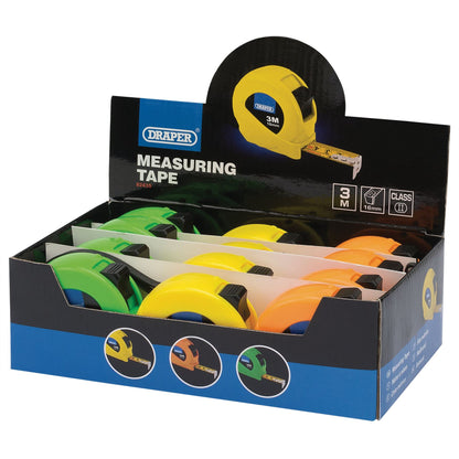 Draper 82435 Measuring Tapes 3m/10ft x 16mm 3 Colours Dispenser of 12