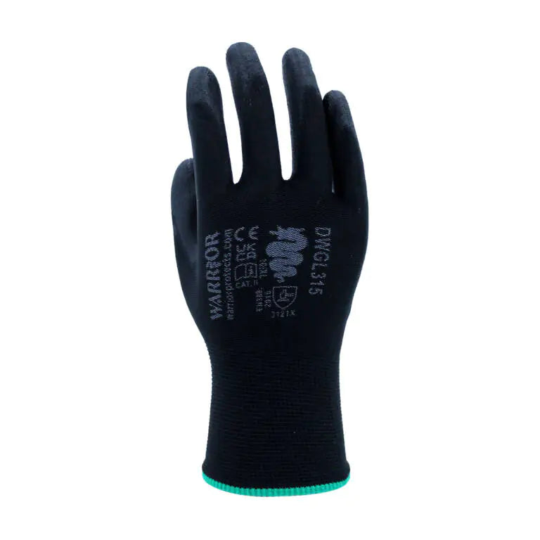 Warrior GL3PK Black PU Coated Safety Work Gloves Builders Gardening Mechanic