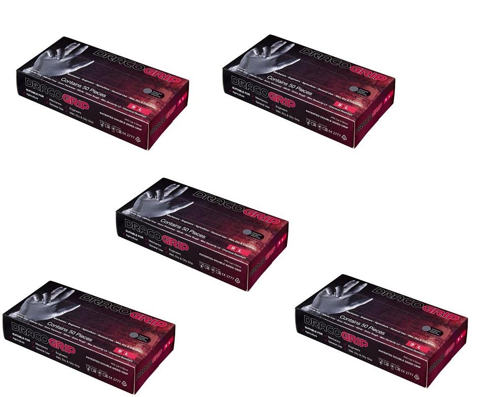 Box 50 Draco Extra Tough Black Nitrile Disposable Gloves Mechanics M/L/XL/XXL