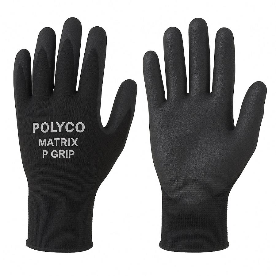 Polyco Matrix P Grip Black PU Coated Nylon Work Gloves Builders DIY Gardening
