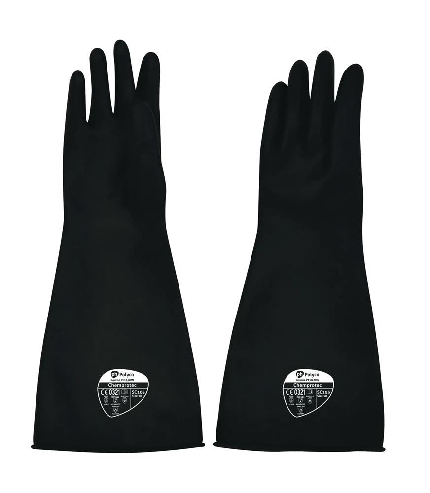 Long 44cm Chemical Resistant Gloves Polyco SC105 Heavyweight Rubber Gauntlets