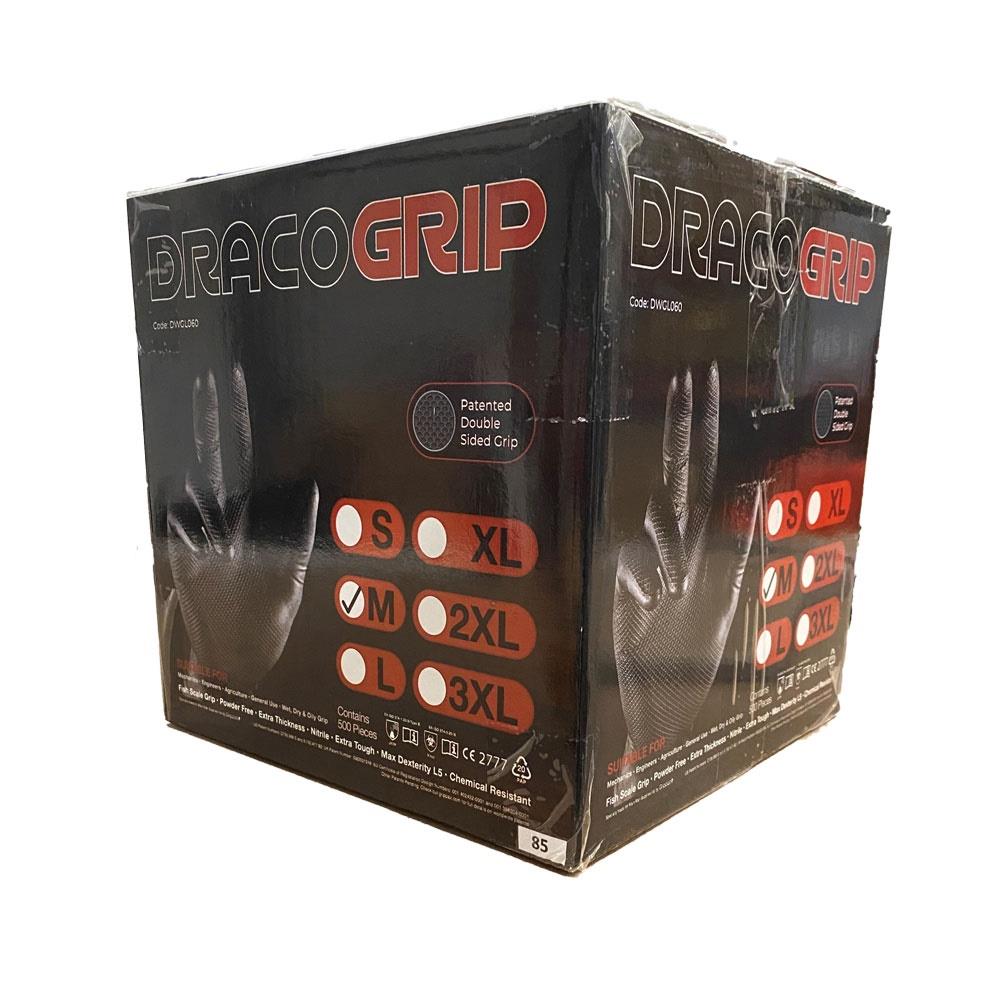 Box 50 Draco Extra Tough Black Nitrile Disposable Gloves Mechanics M/L/XL/XXL
