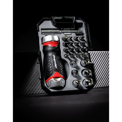 Sealey AK64906 Fine Tooth Ratchet Screwdriver Socket & Bit Set 24pc Stubby