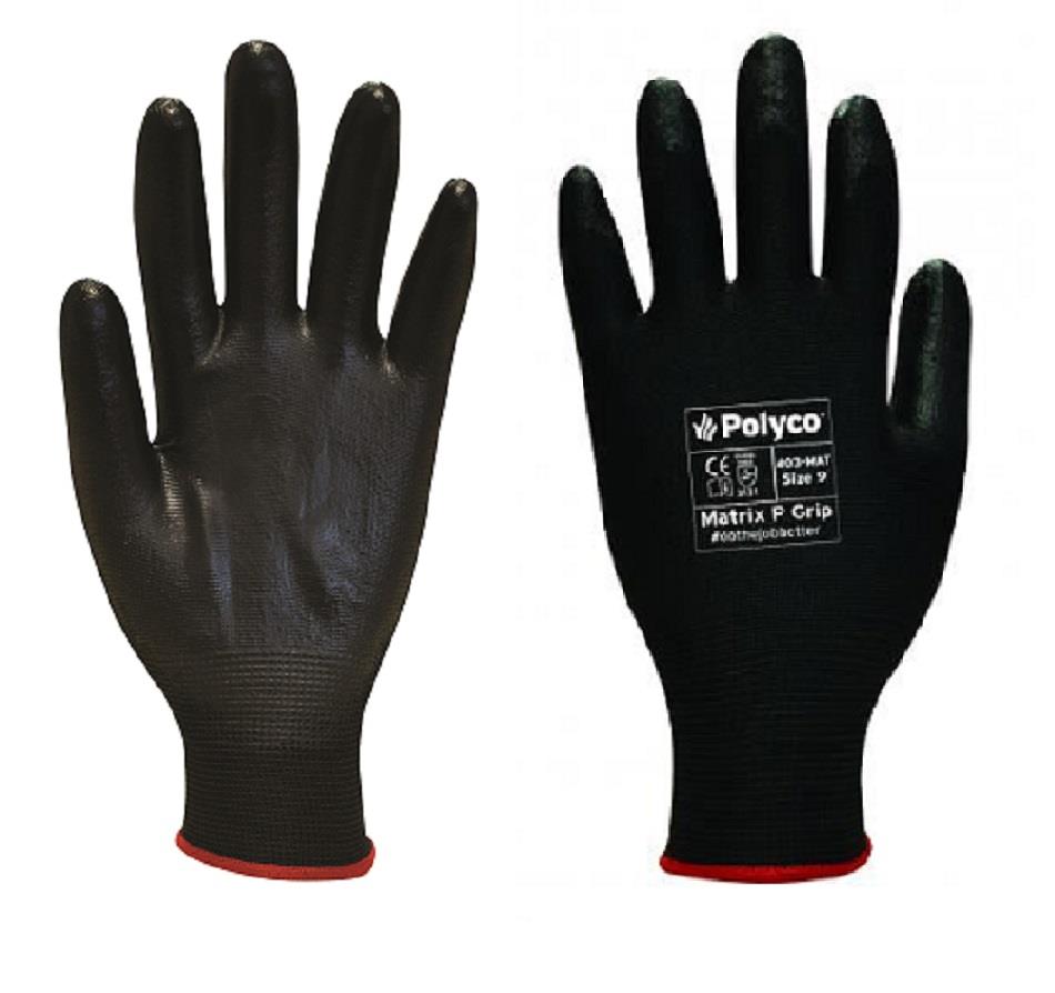 Polyco Matrix P Grip Black PU Coated Nylon Work Gloves Builders DIY Gardening