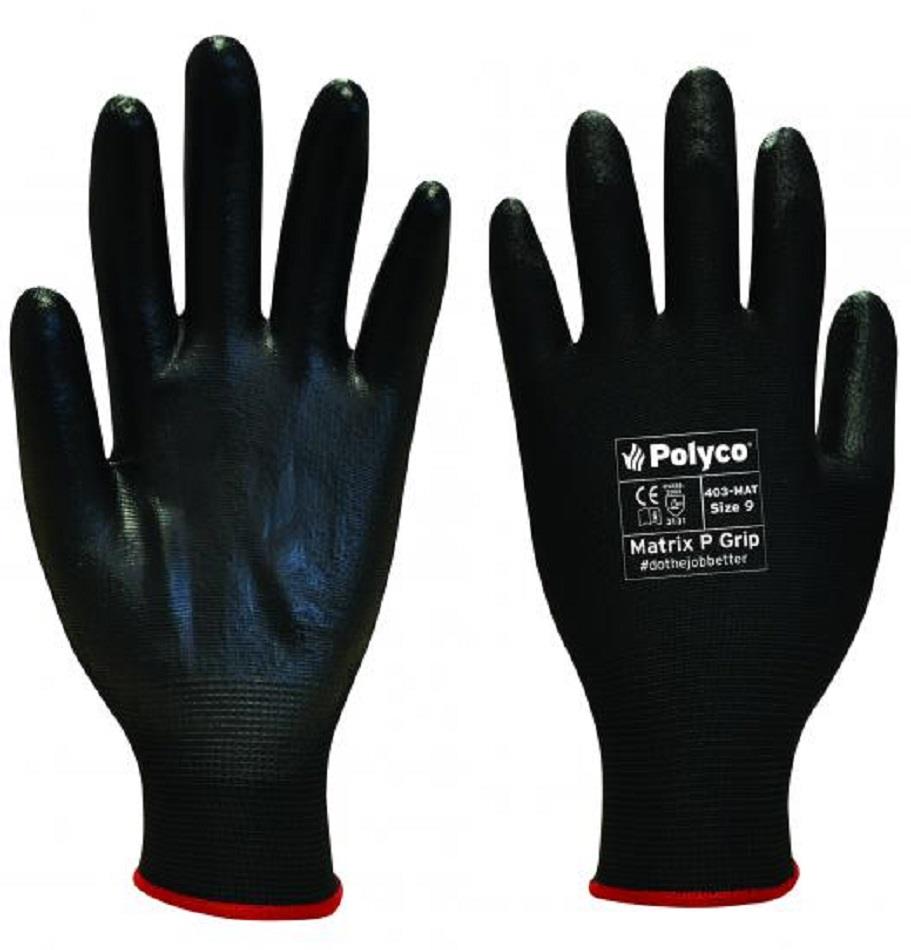 Polyco Matrix P Grip Black PU Coated Nylon Work Gloves Builders DIY Gardening