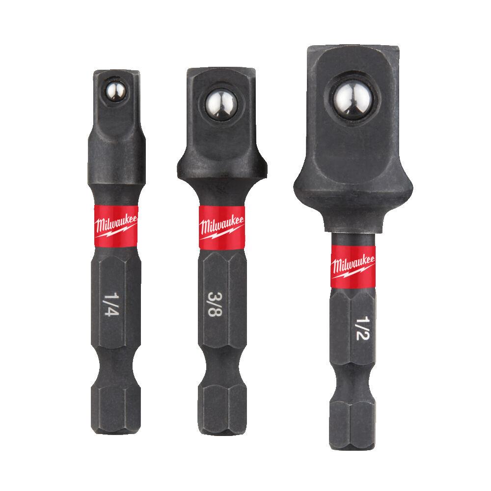 Milwaukee 4932479228 1/4" Hex Square Shockwave Impact Socket Adaptor Set 3pc