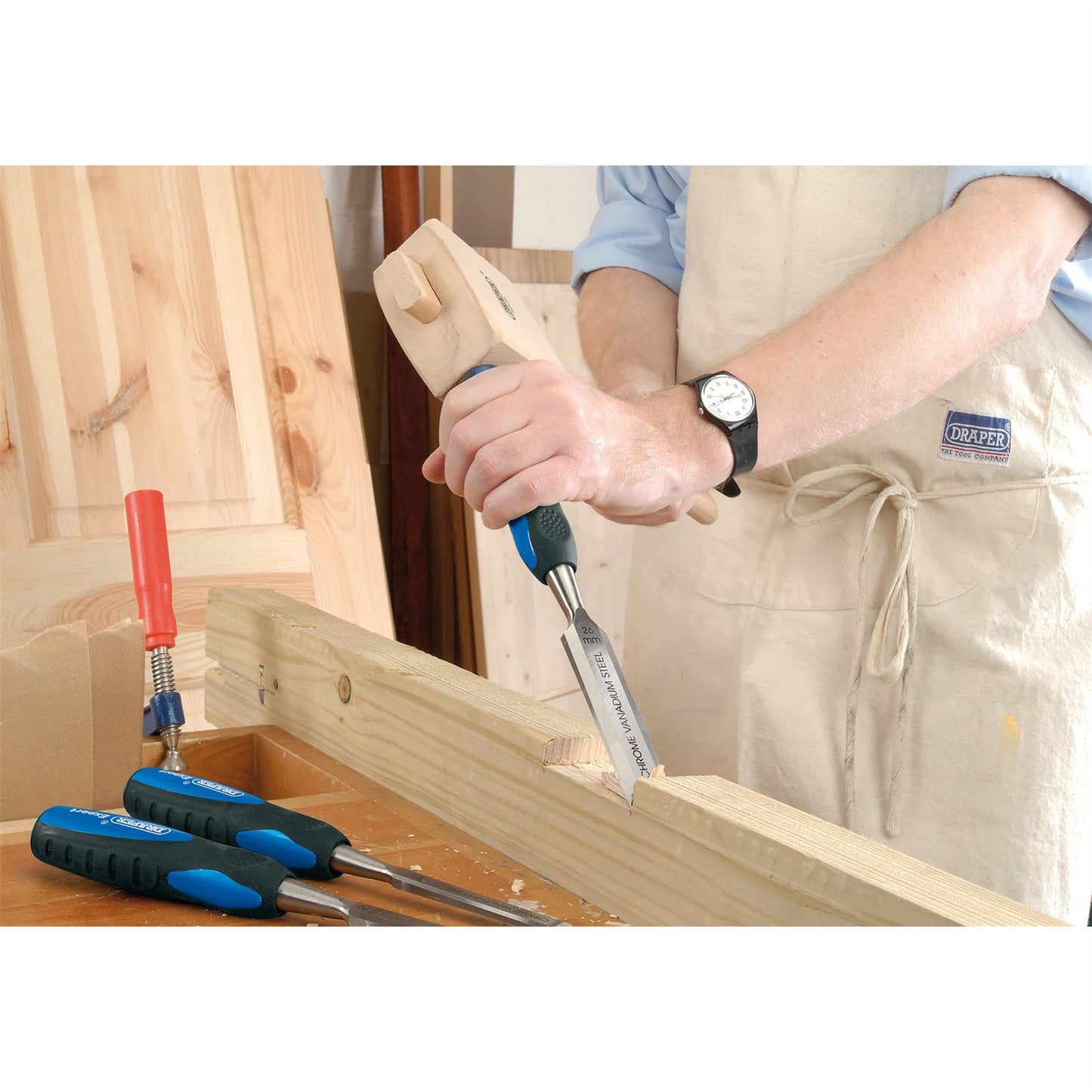 Draper 45865 Expert Soft Grip Bevel Edge Wood Chisel Set 150mm 3 Piece