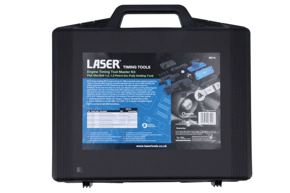 Laser Tools 8514 Engine Timing Master Kit (inc Pulley Holding Tool) for PSA Wet Belt 1.0, 1.2 Petrol