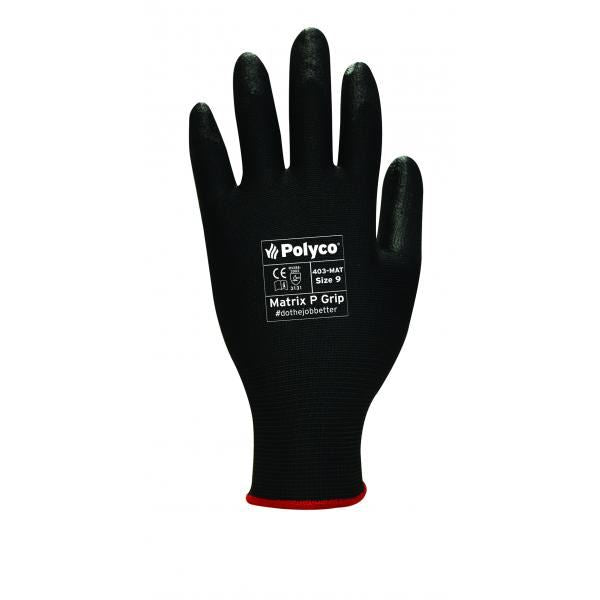 Polyco Matrix P Grip Black PU Coated Nylon Work Gloves Builders DIY Gardening