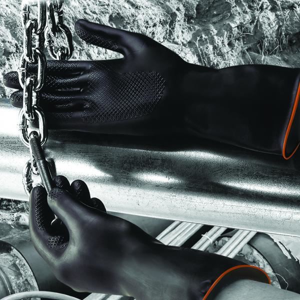 Polyco Jet Black Heavy Duty Rubber Gloves Chemical Protection