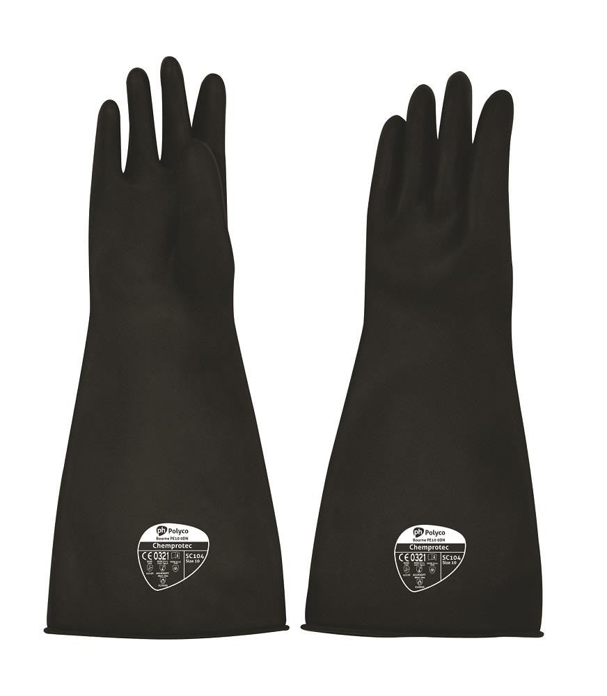 Polyco Chemprotec SC104 Chemical Resistant Rubber Gloves 44cm Long Gauntlet 9 10