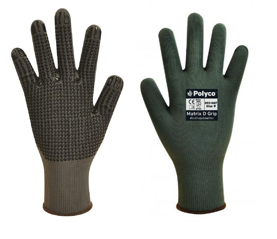 Polco Matrix D Grip Grey PVC Polka Dot Palm Nylon Work Gloves Warehouse Packing