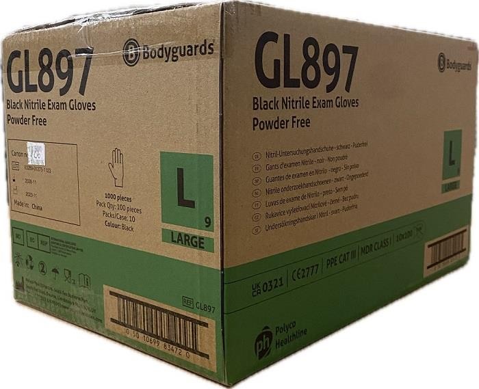 Polyco Bodyguards GL897 Black Nitrile Disposable Gloves Tattoo Mechanics