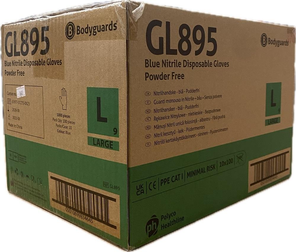 Bodyguards GL895 Blue Nitrile Disposable Gloves Latex Free | 100 200 500 1000