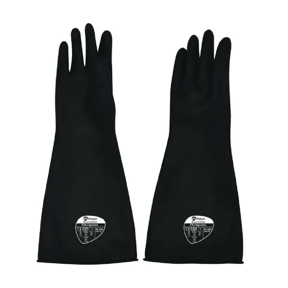Long 44cm Chemical Resistant Gloves Polyco SC105 Heavyweight Rubber Gauntlets
