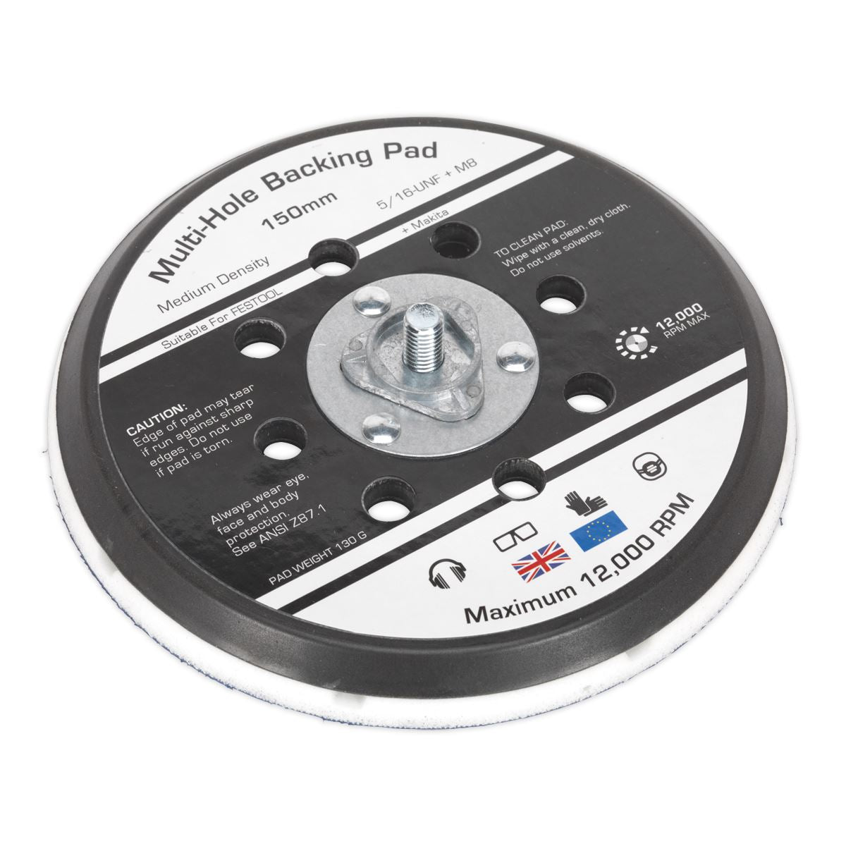 Sealey AK289 Universal Dust-Free Stick-On DA Backing Pad Ø150mm x 5/16"UNF & M8