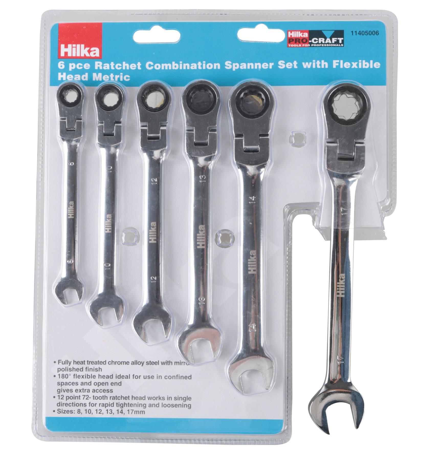 Hilka Ratchet Combination Spanner Set With Flexible Head Metric 6 Piece Set