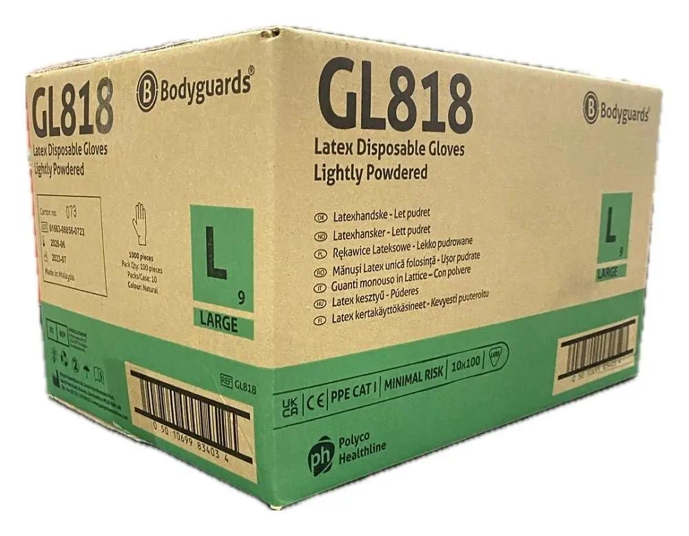 Bulk Case of 1000 Bodyguards GL818 Latex Powdered Gloves - Size Large (L) - 10 Boxes x 100