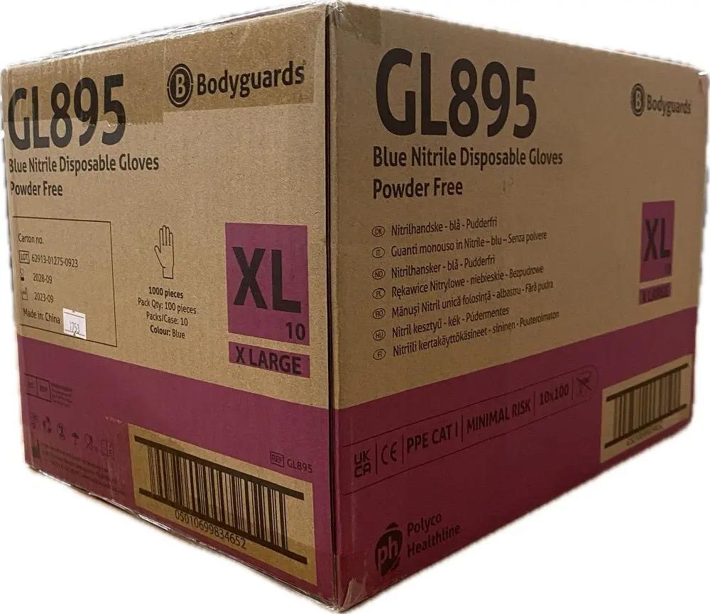 Bulk Case of 1000 Bodyguards GL895 Extra Large XL Blue Nitrile Disposable Gloves (10 Boxes)
