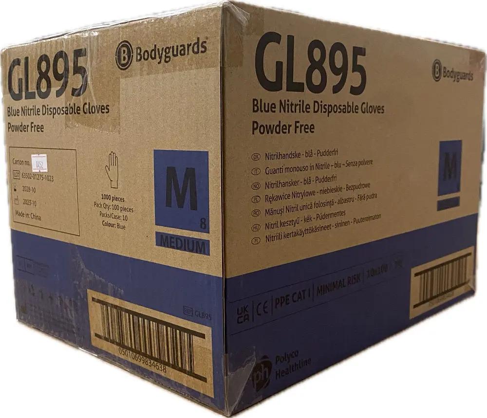 Bulk Case of 1000 Bodyguards GL895 Medium Blue Nitrile Disposable Gloves (10 Boxes)