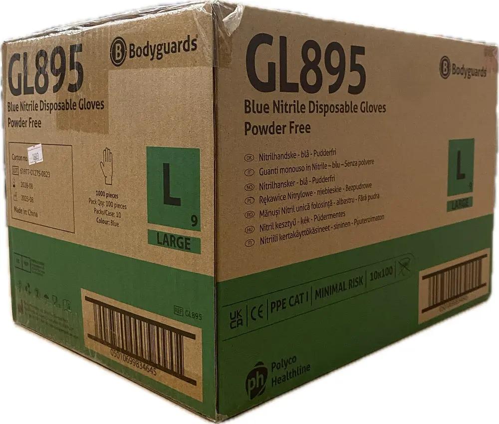 Bulk Case of 1000 Bodyguards GL895 Large Blue Nitrile Disposable Gloves (10 Boxes)