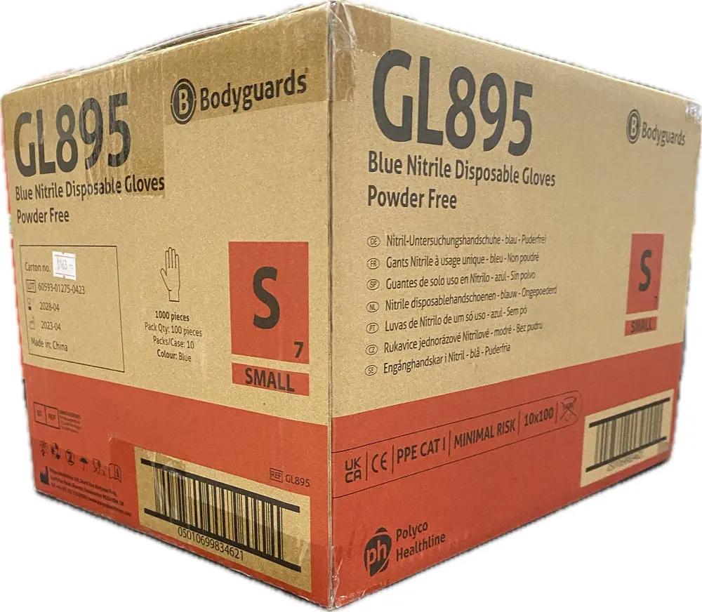 Bulk Case of 1000 Bodyguards GL895 Small Blue Nitrile Disposable Gloves (10 Boxes)