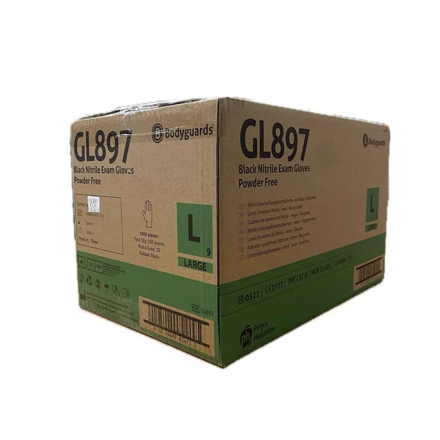 Bodyguards GL897 Large Black Nitrile Gloves - Bulk Case of 1000