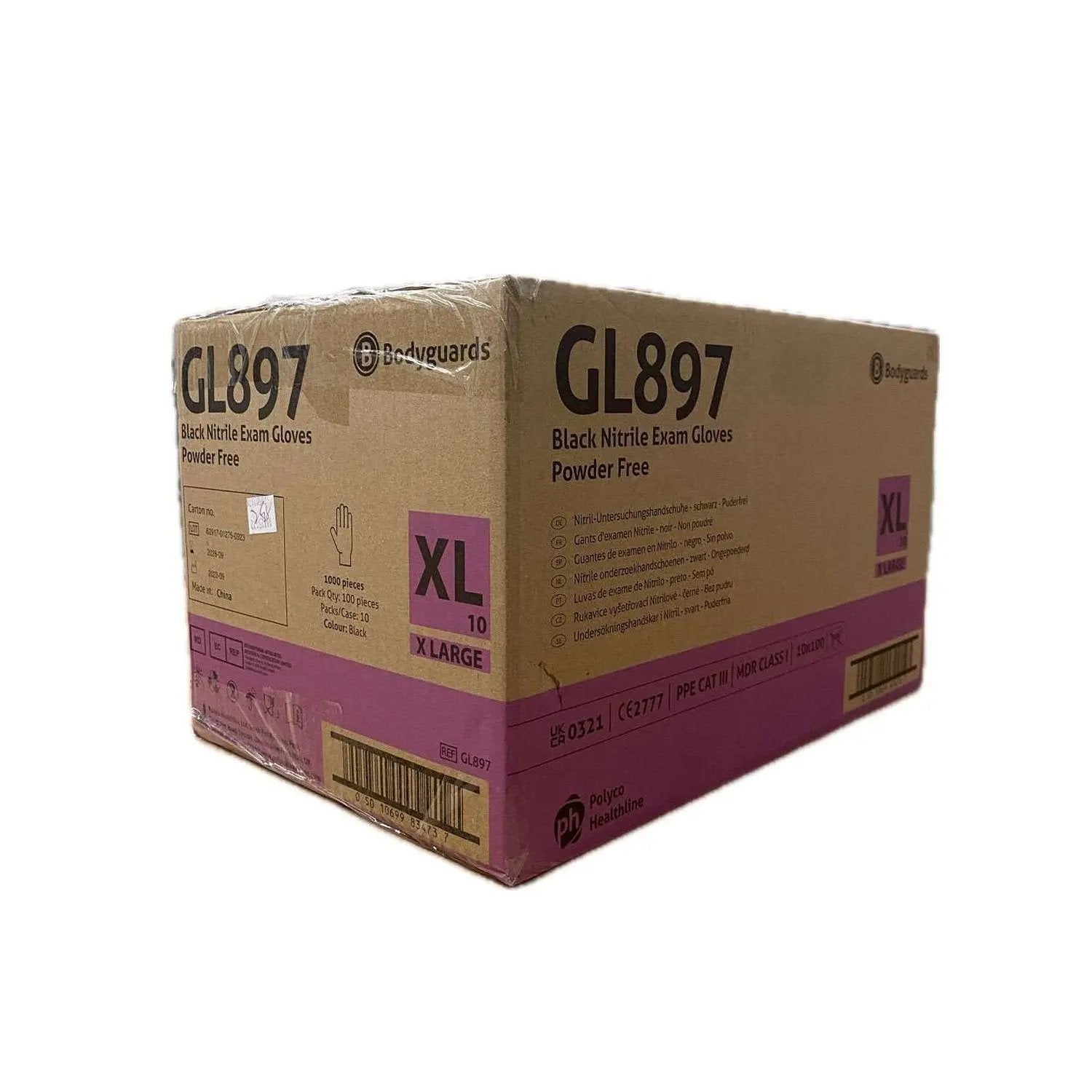 Bodyguards GL897 Extra Large XL Black Nitrile Gloves - Bulk Case of 1000