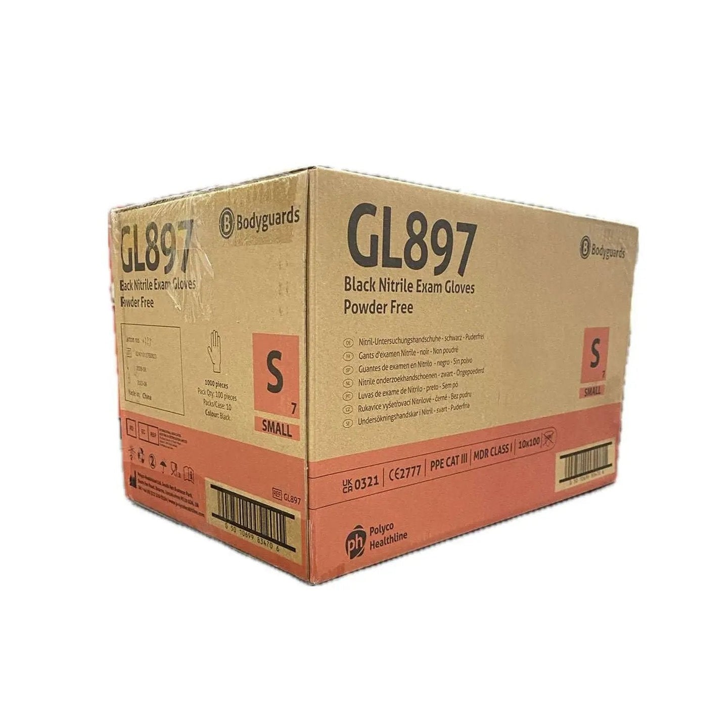 Bodyguards GL897 Small Black Nitrile Gloves - Bulk Case of 1000