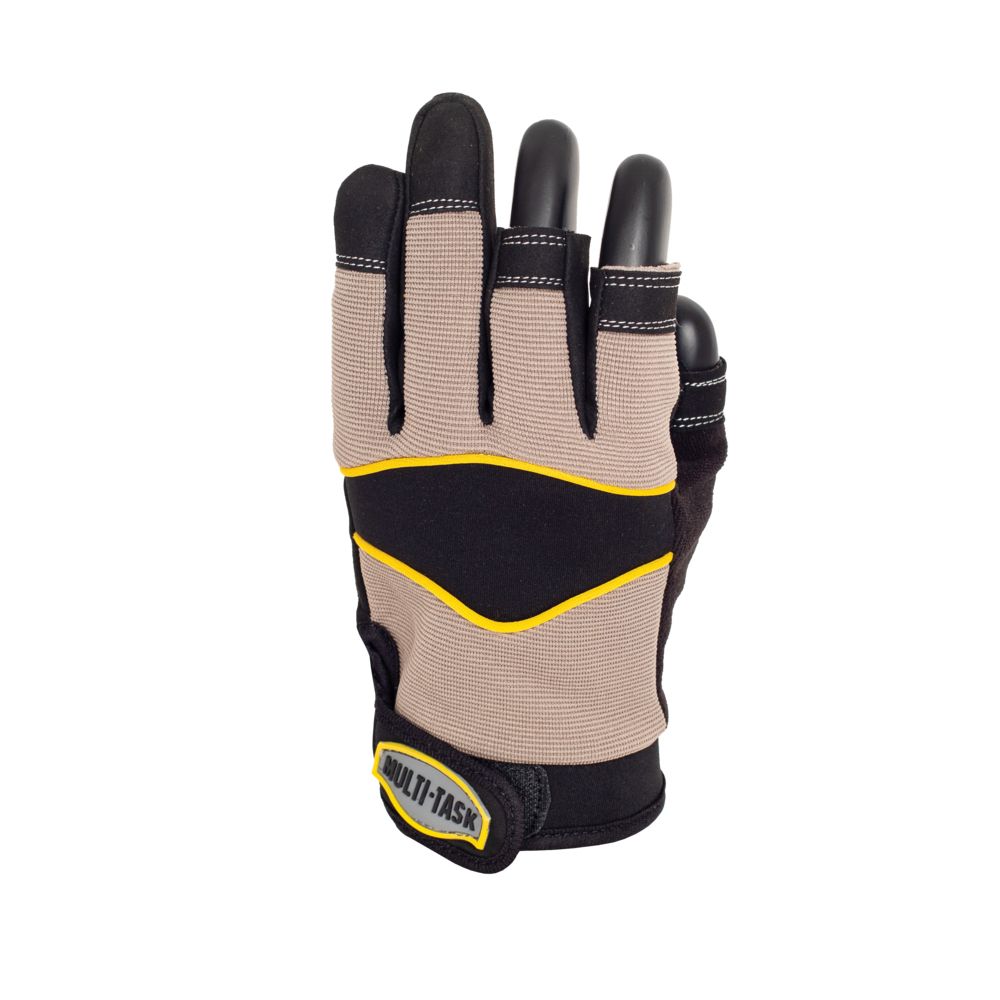 Polyco Multi Task 3 Finger Open Syn Leather Mechanics Gloves Reinforced PVC Fingertips Palm
