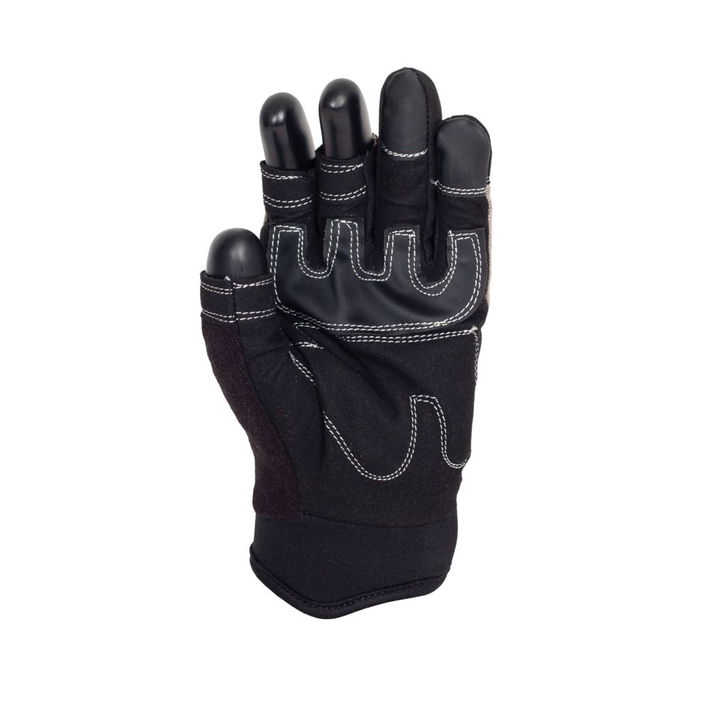 Polyco Multi Task 3 Finger Open Syn Leather Mechanics Gloves Reinforced PVC Fingertips Palm