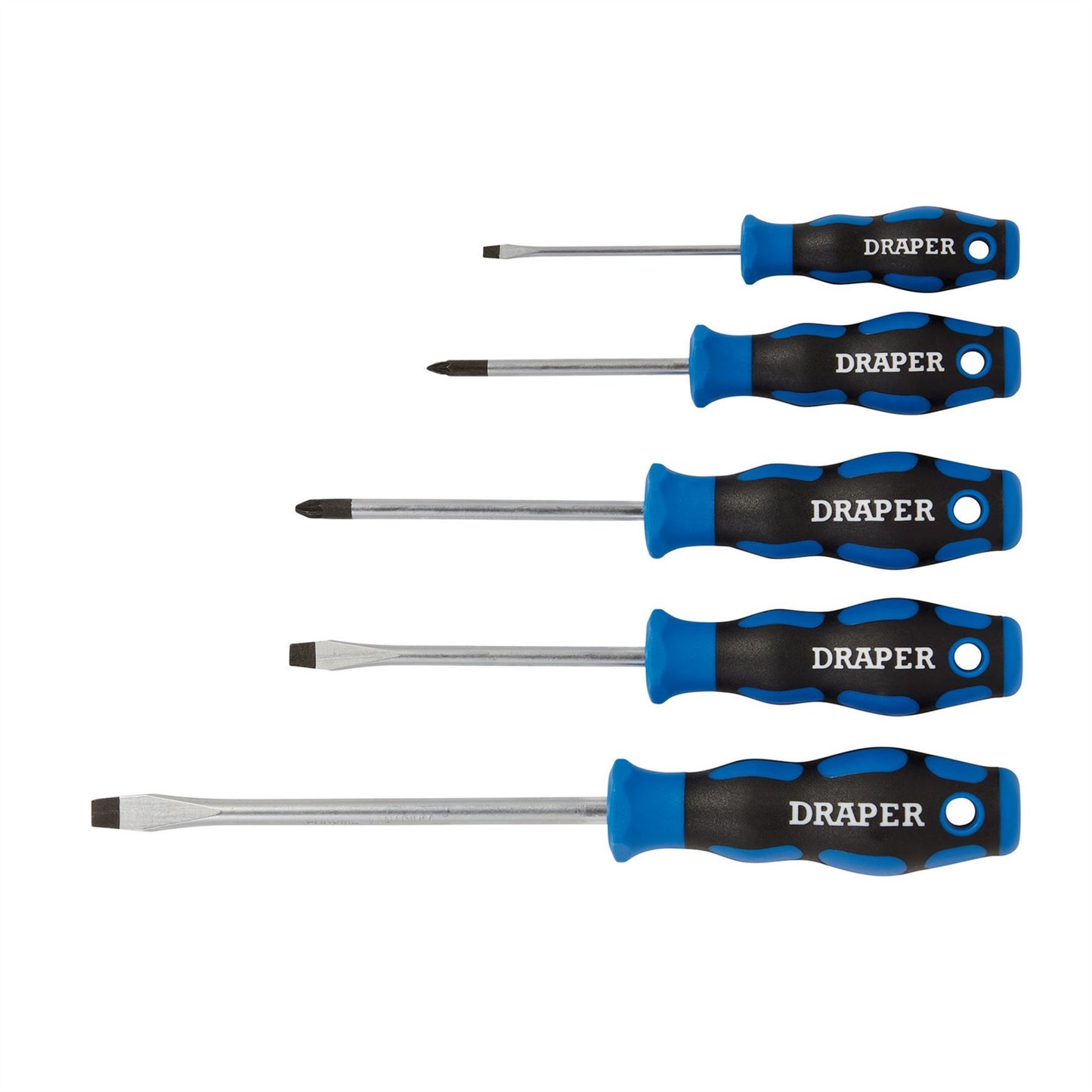 Draper 09783 Soft Grip Screwdriver Set 3 x Plain Slot 2 x PZ TYPE 5 Piece