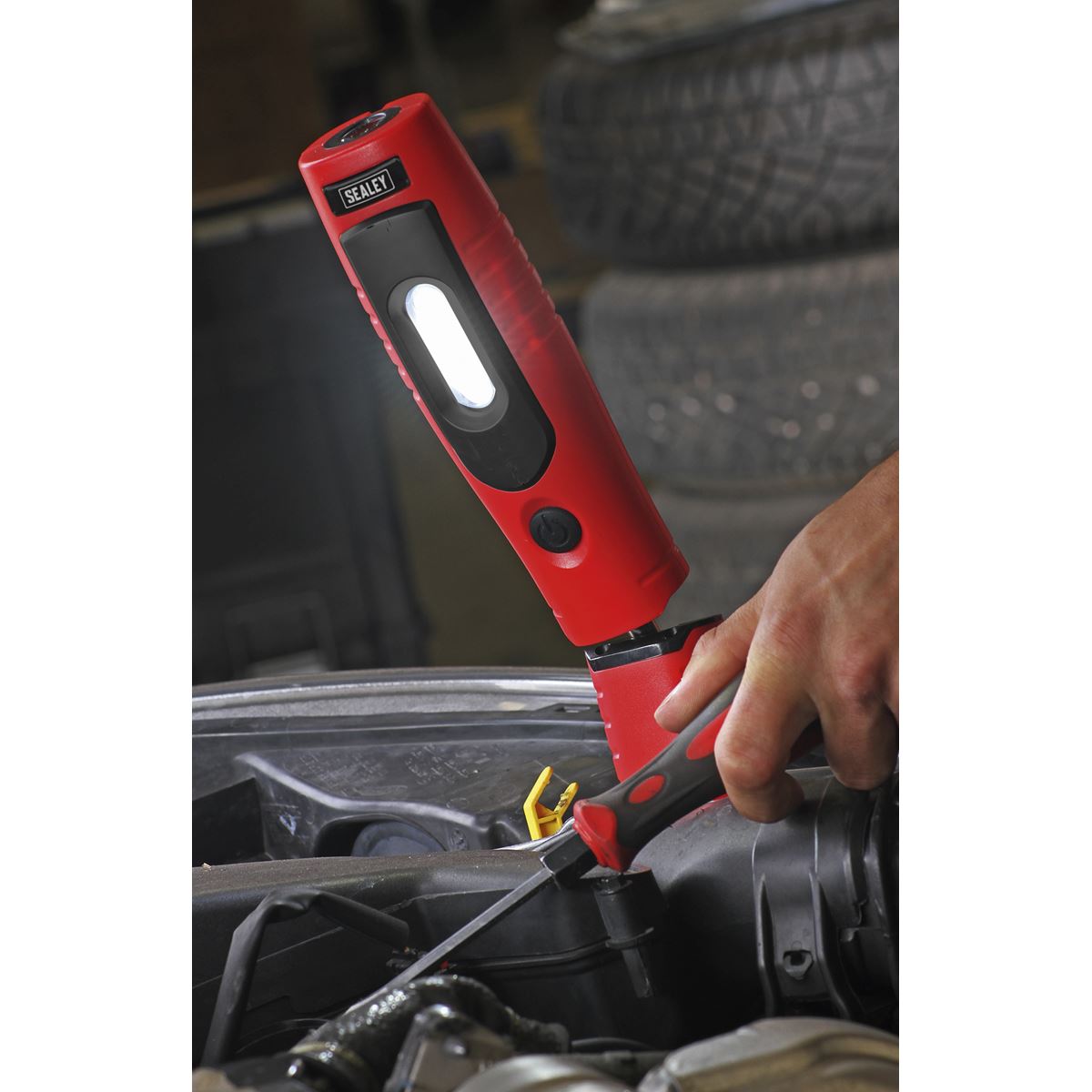 Sealey LED3602R Rechargeable 360° Inspection Light 4W & 3W SMD LED Red Lithium-ion