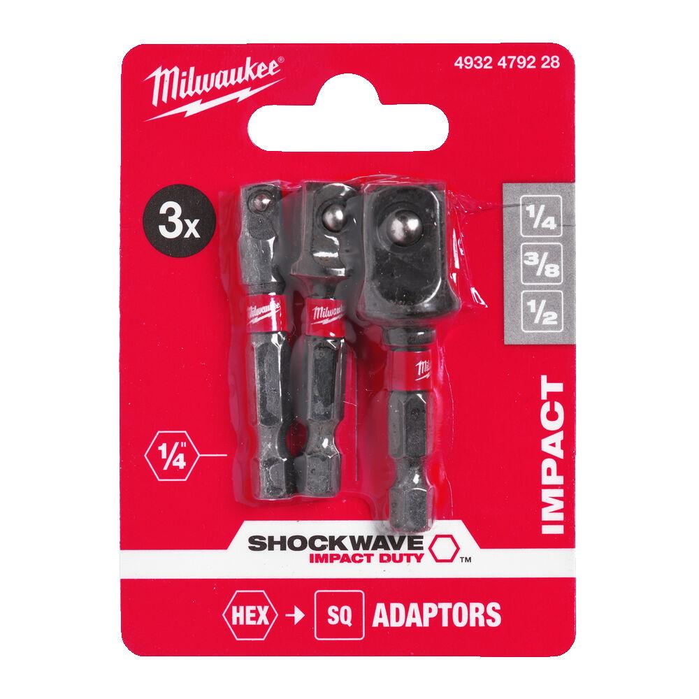 Milwaukee 4932479228 1/4" Hex Square Shockwave Impact Socket Adaptor Set 3pc