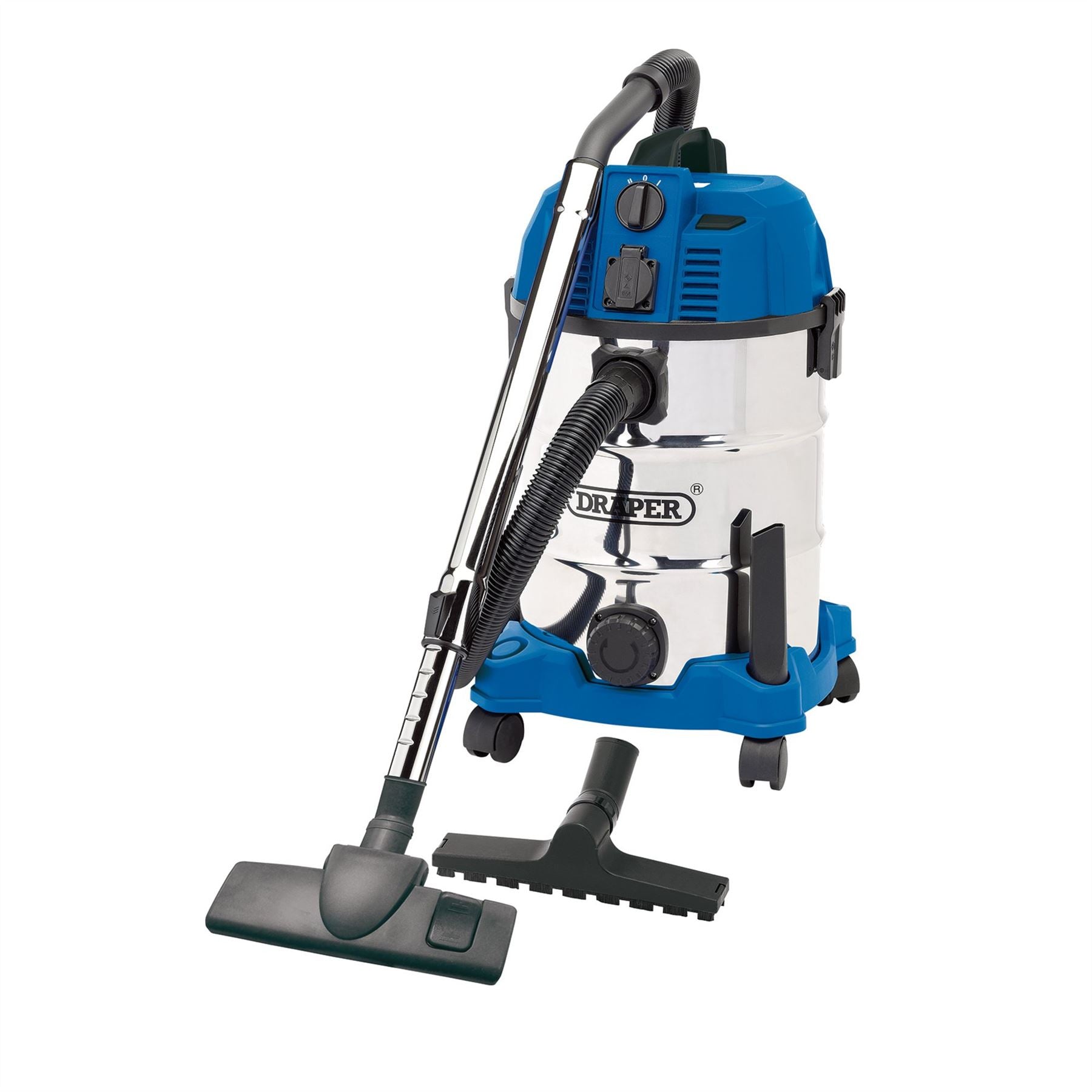 Draper 20529 230V Wet and Dry Vacuum Cleaner with Stainless Steel Tank and Integrated Power Out-Take Socket 30L 1300W