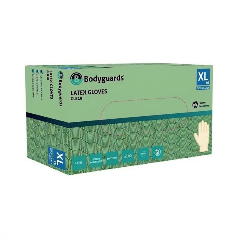 Bodyguards GL818 White Latex Powdered Disposable Gloves - Size Extra Large (XL) - Box of 100