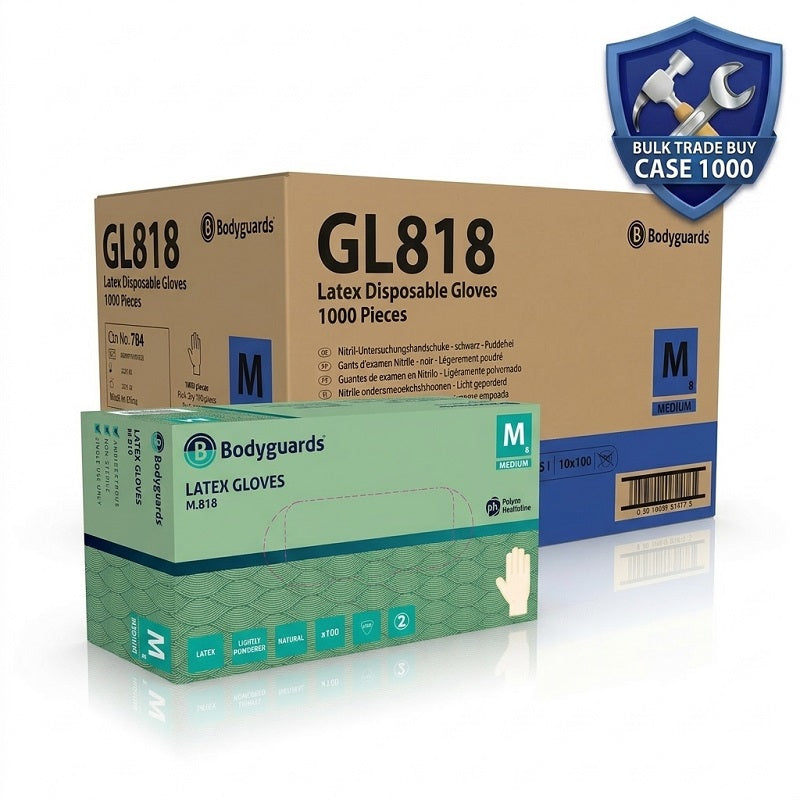 Bodyguards GL818 Latex Powdered Disposable Gloves | Box 100 & Case 1000 Bodyguards