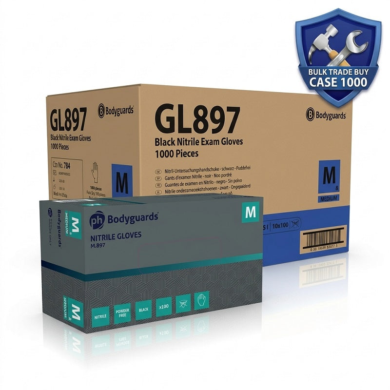 Bodyguards GL897 Black Nitrile Gloves | Box of 100 or Case of 1000 Bodyguards