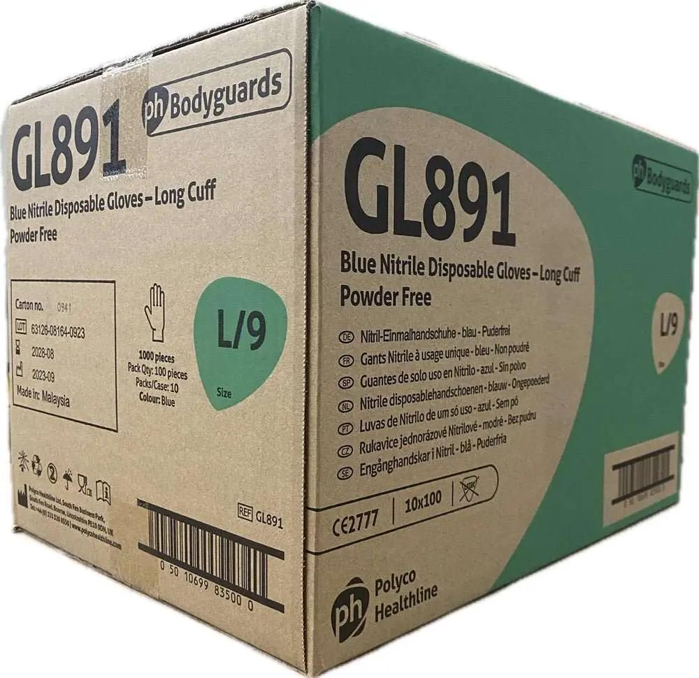 10 Boxes 1000 Bodyguards Long Cuff Blue Nitrile Disposable Gloves Large GL891 Bodyguards