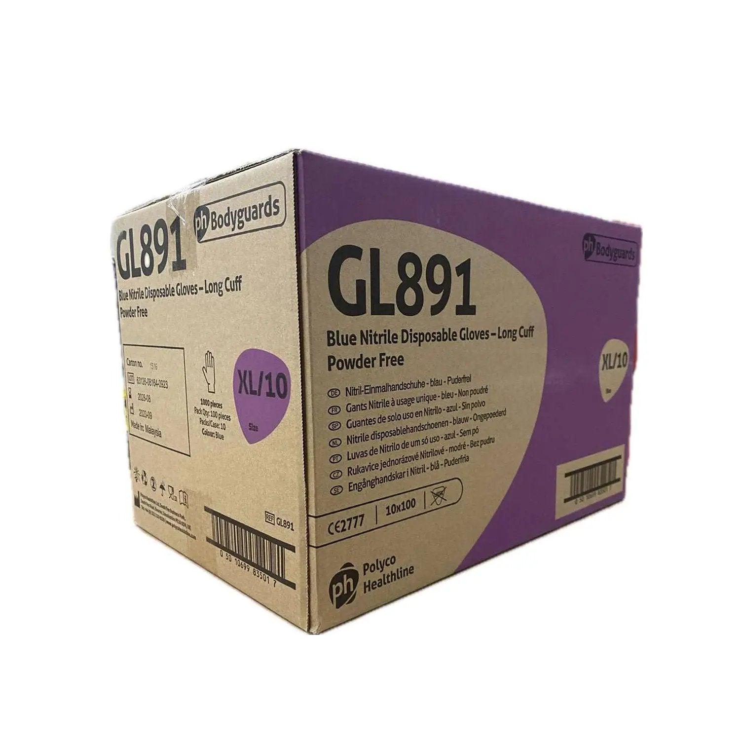10 Boxes 1000 Bodyguards Long Cuff Blue Nitrile Disposable Gloves XL GL891 Bodyguards