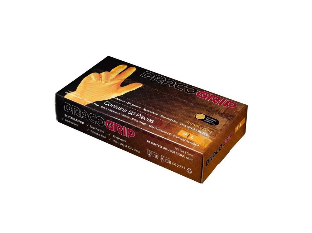 Box 50 Draco Extra Tough Orange Nitrile Disposable Gloves Mechanics M/L/XL/XXL