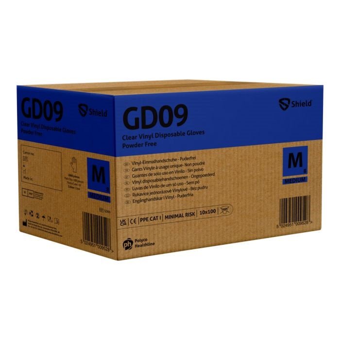 Shield GD09 Clear Vinyl Powder Free Disposable Gloves Shield